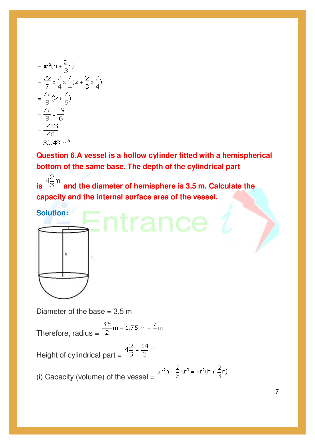 ICSE Class 10 Maths Exercise20F Cylinder, Cone and Sphere