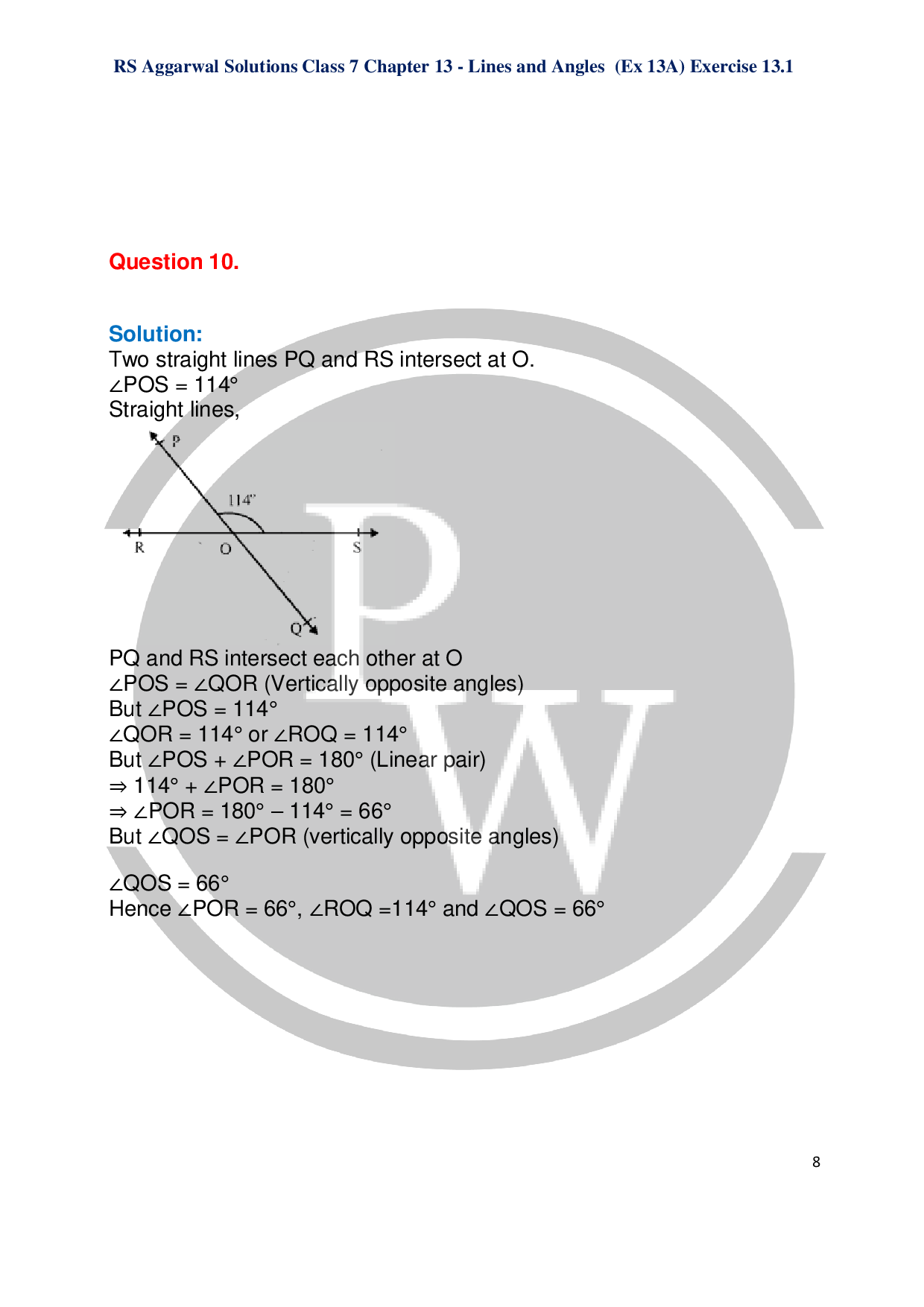 RS Aggarwal Class 7 Chapter13 Lines and Angles Exercise13APW
