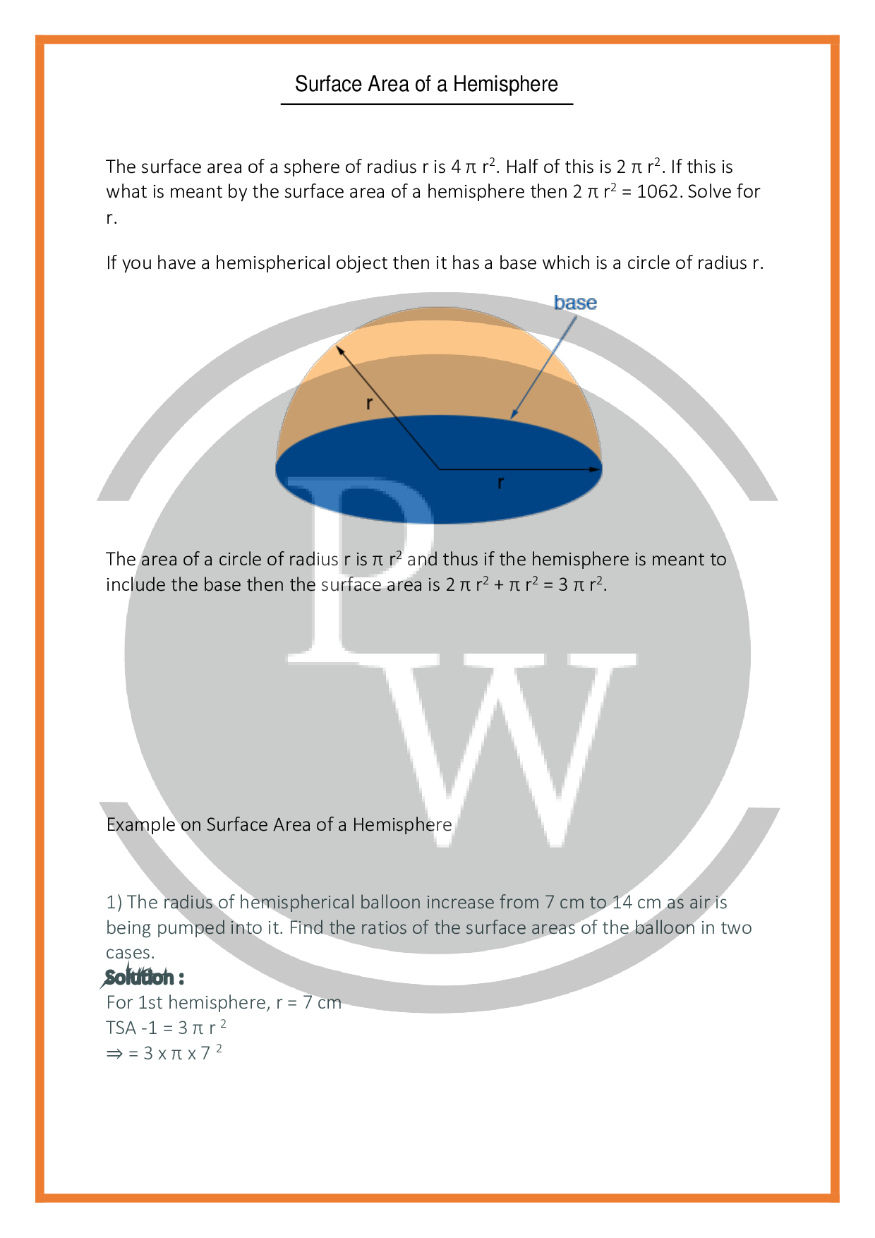Formula & Example of Surface Area of a Hemisphere