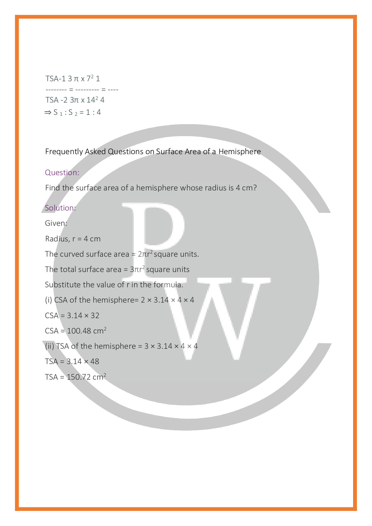 Formula & Example of Surface Area of a Hemisphere