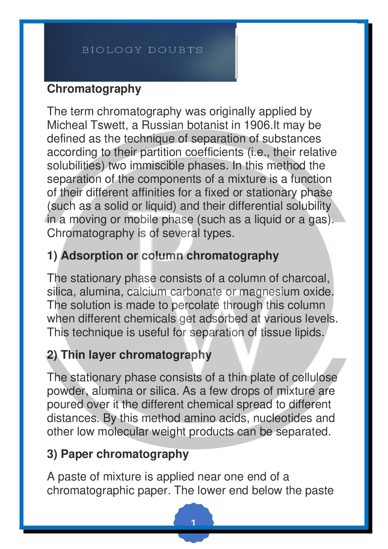 Function of chromatography Physics Wallah