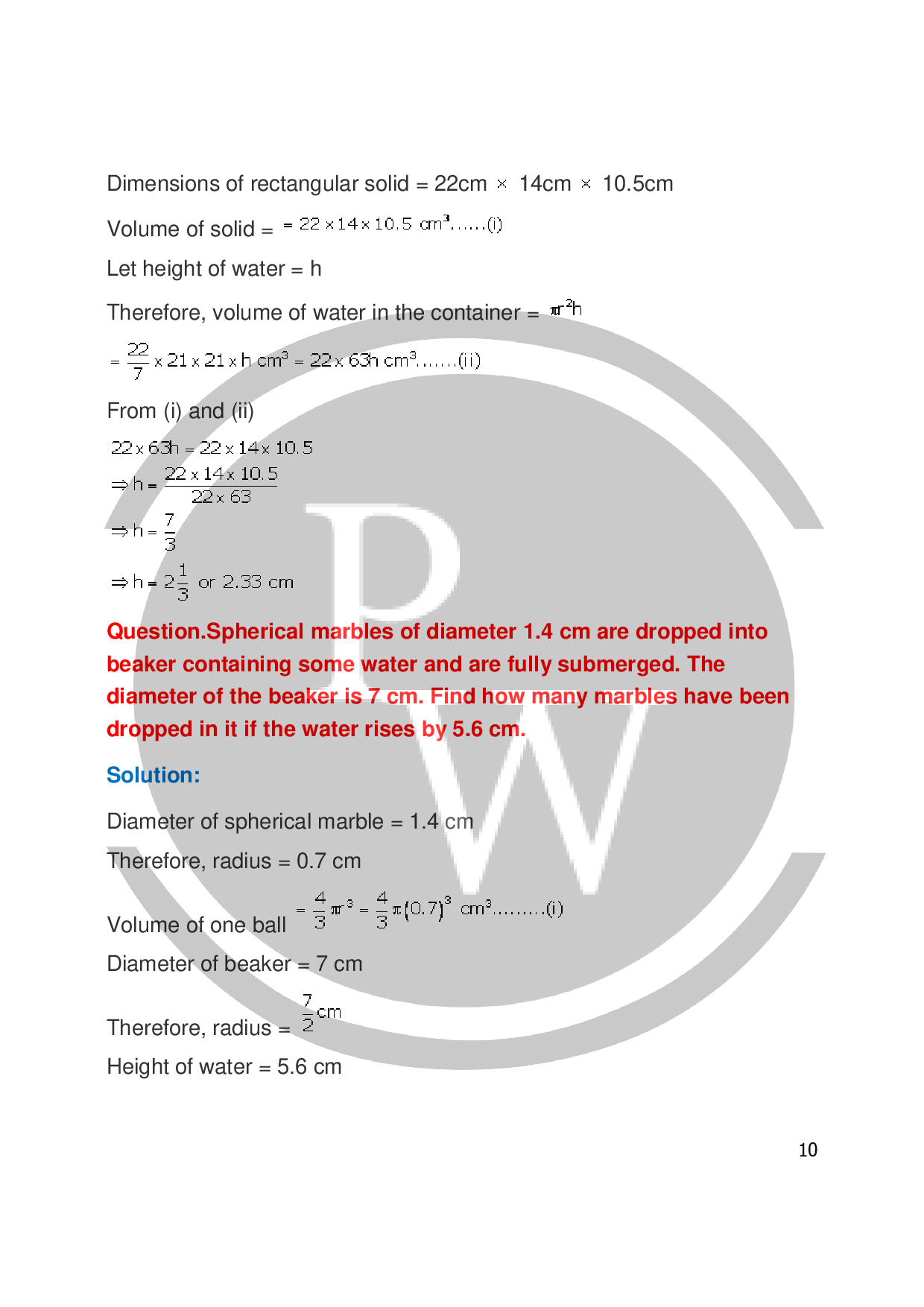 ICSE Class 10 Maths Exercise20G Cylinder, Cone and Sphere