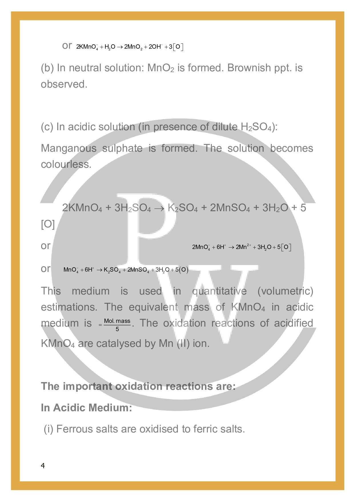 Potassium Permanganate Prepartion properties and use PW