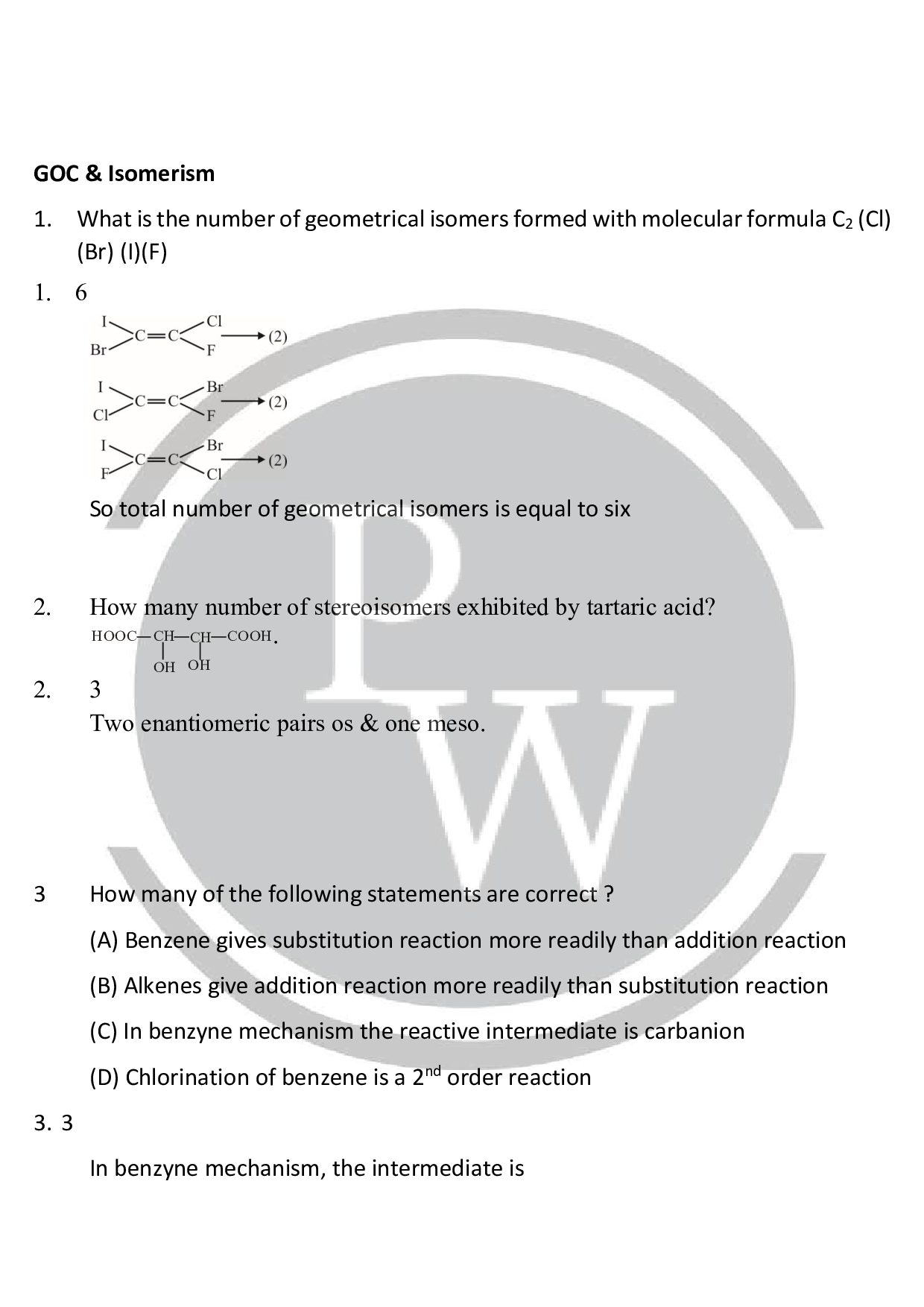 Integer type questions with solutions of GOC & Isomerism Physics Wallah