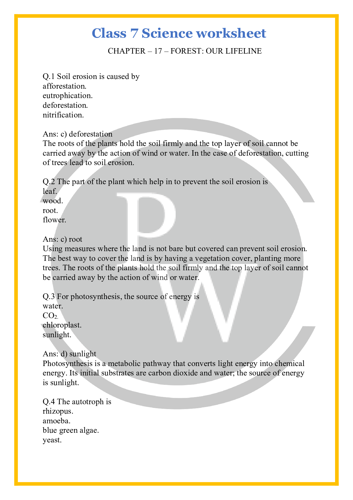 Forests-Our-Lifeline Worksheet with Detail Solutions | Physics Wallah