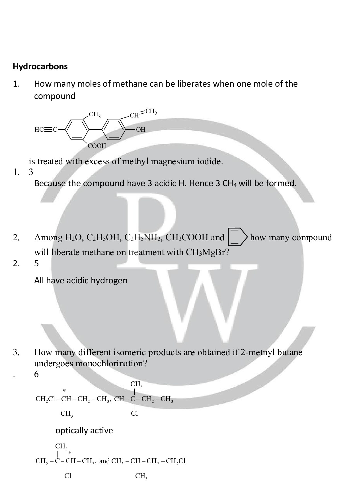 Integer base question for JEE chemistry chapter- Hydrocarbons