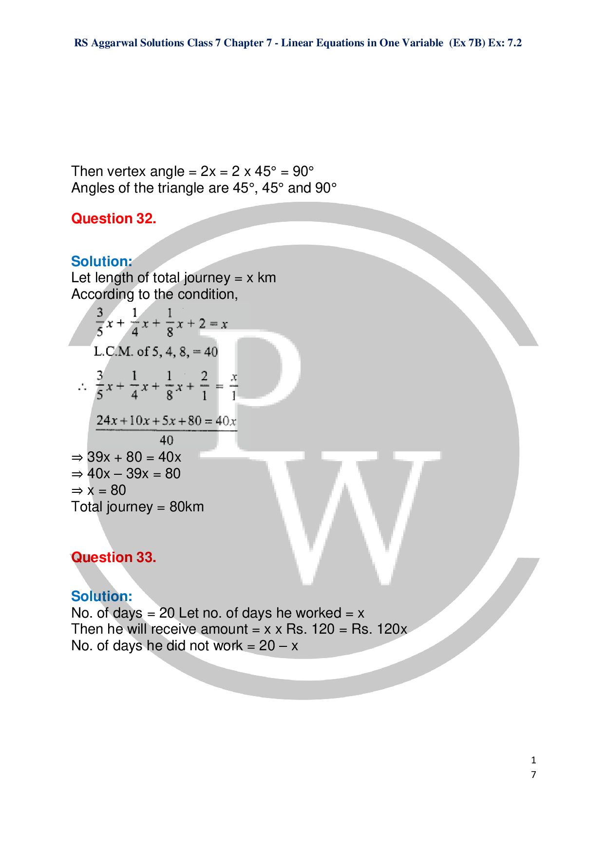 Chapter-7 Linear Equations In One Variable Exercise-7B|PW