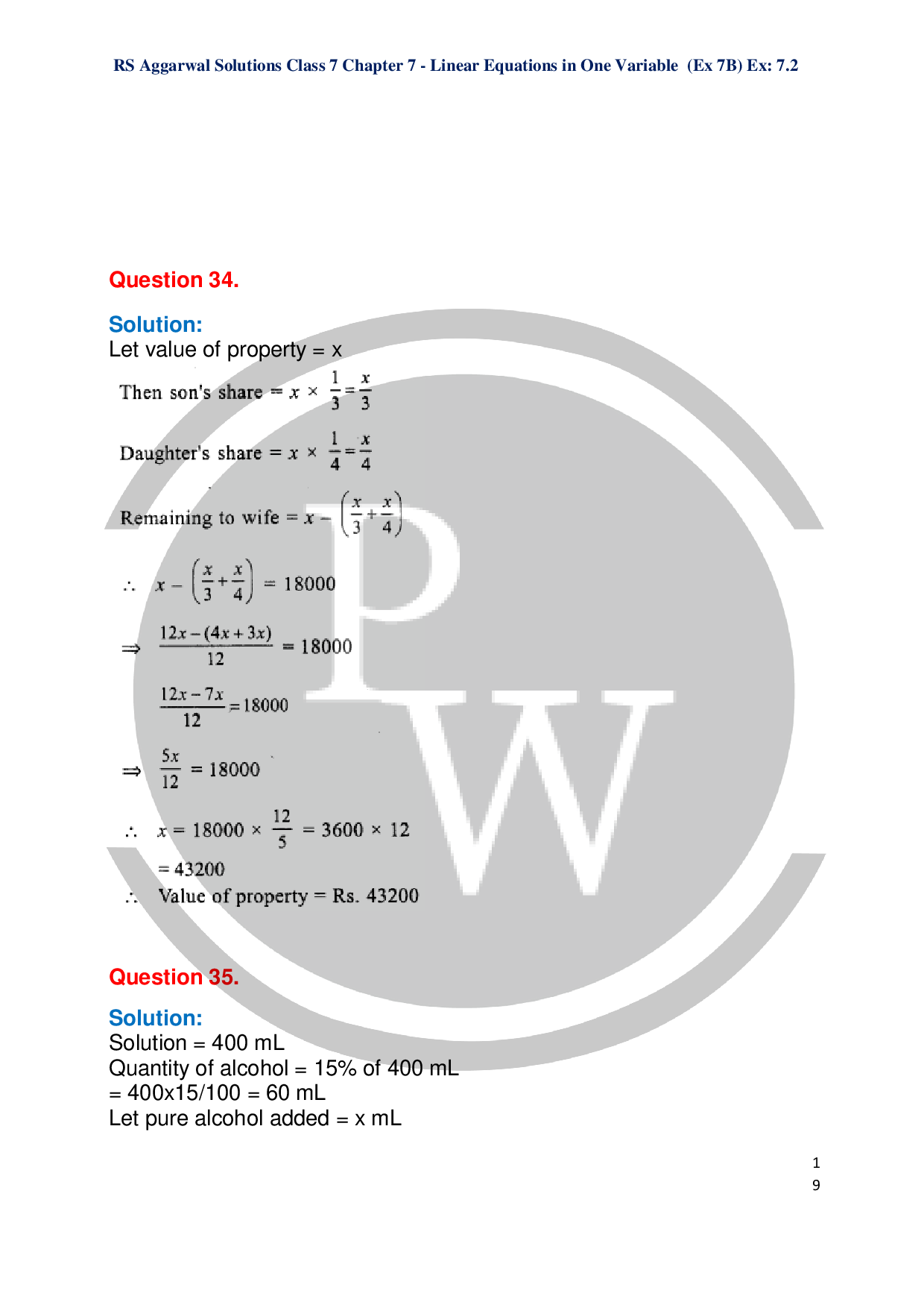 Chapter-7 Linear Equations In One Variable Exercise-7B|PW