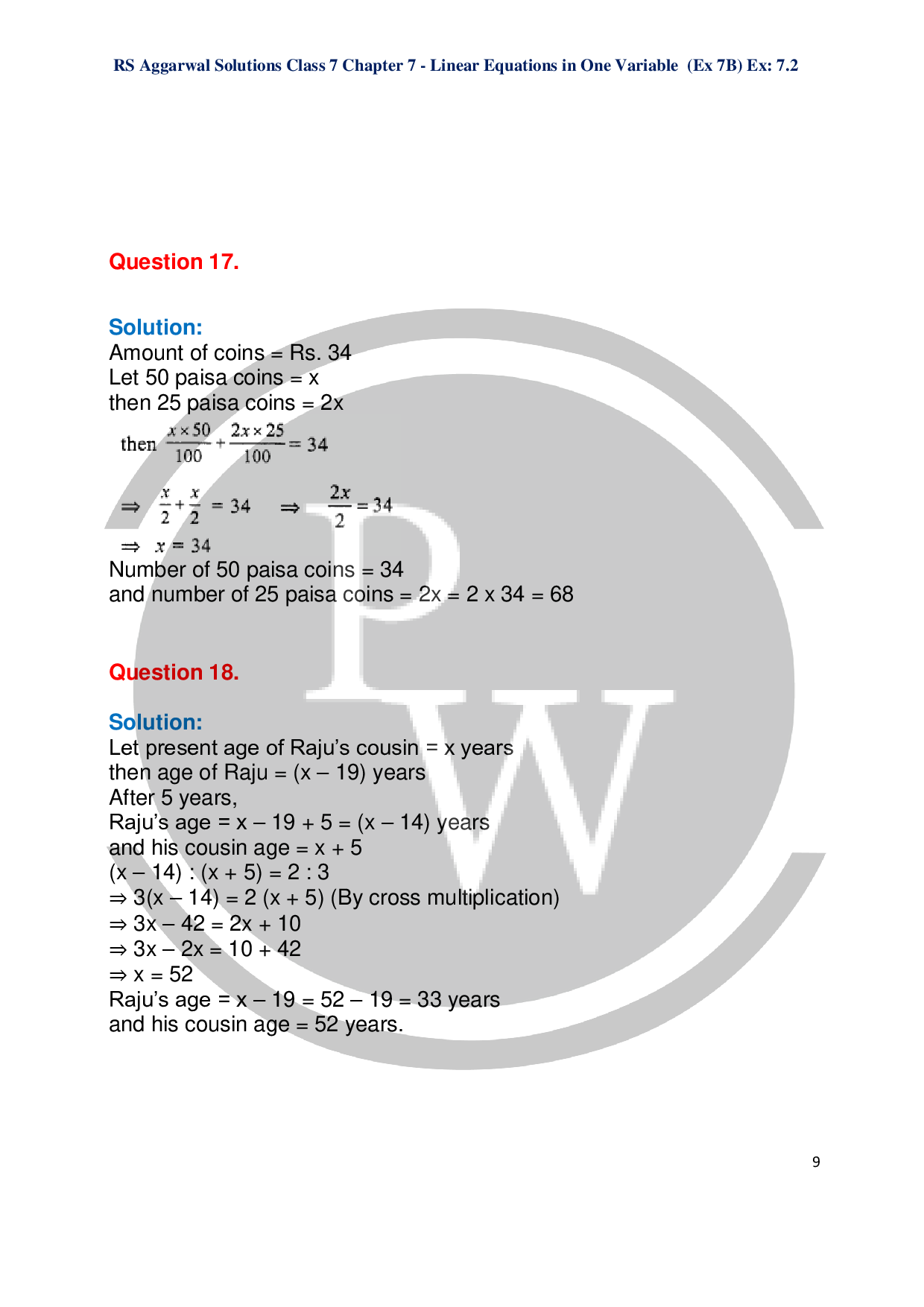 Chapter-7 Linear Equations In One Variable Exercise-7B|PW