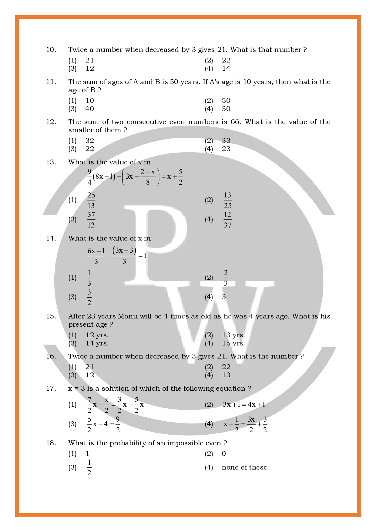 Class 7 Maths Worksheet6 with Answer Key Physics Wallah