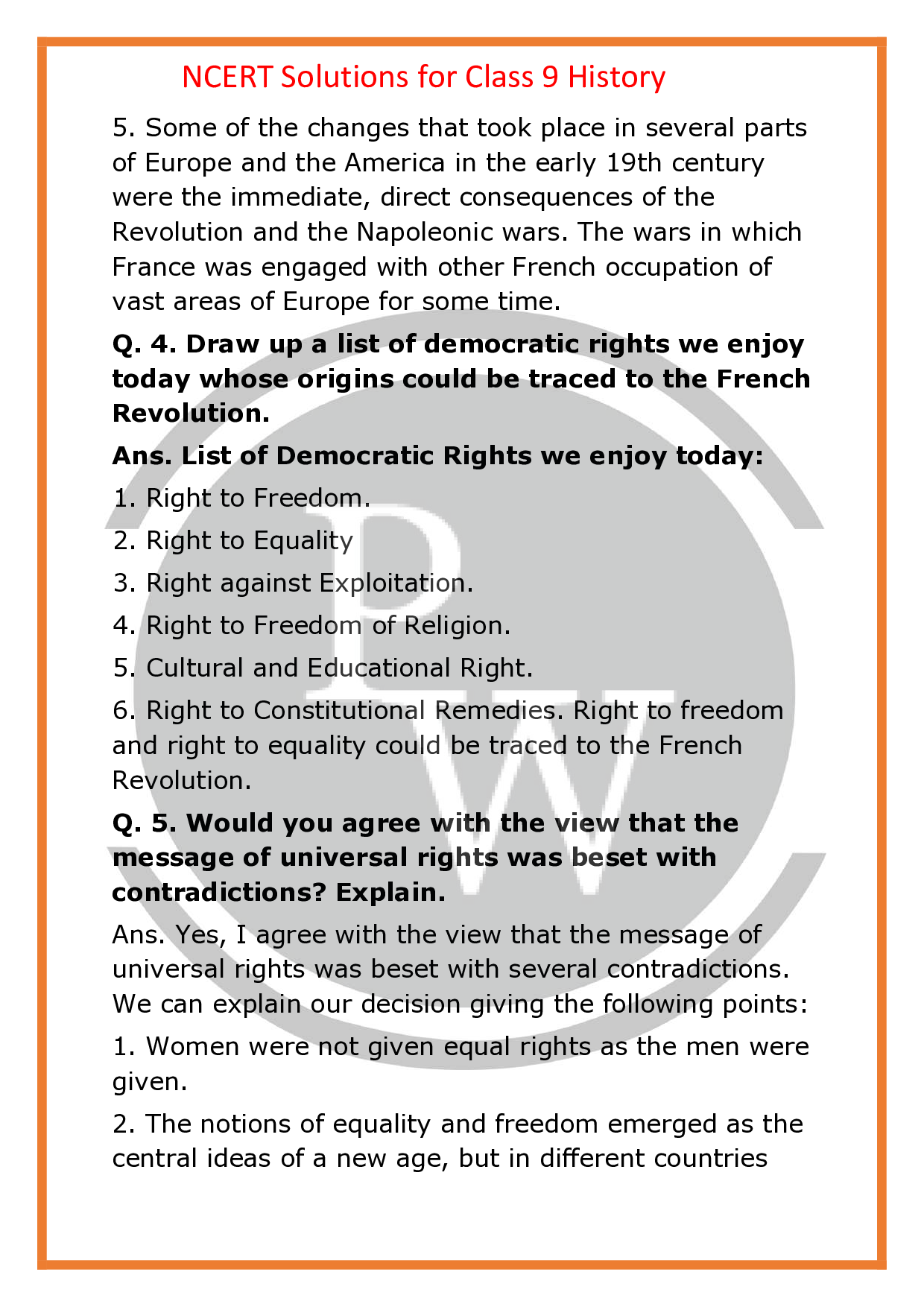 NCERT Solutions For Class 9 History chapter1 The French Revolution PW