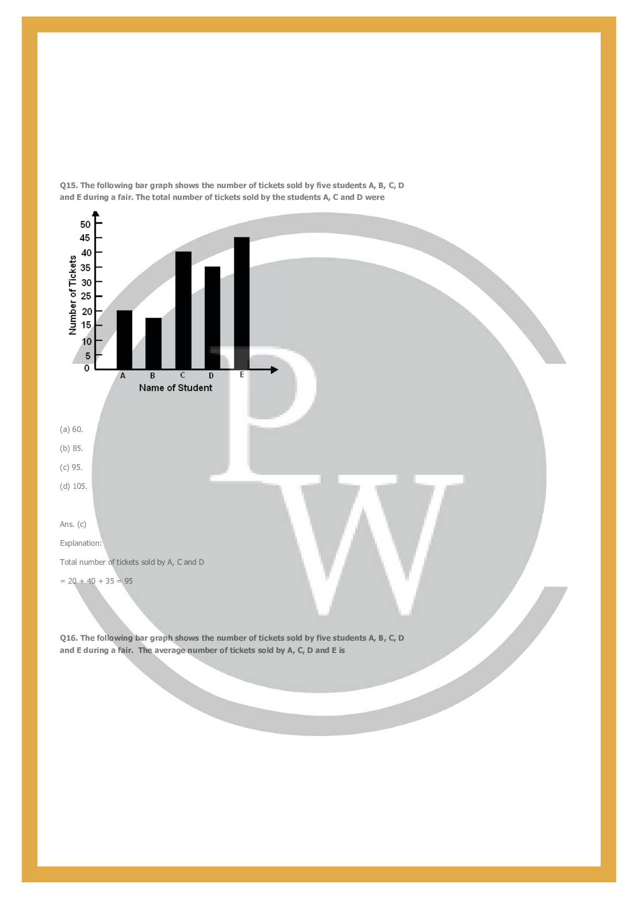 Class 6 maths chapter-9 Data Handling | Worksheet-2 | PW