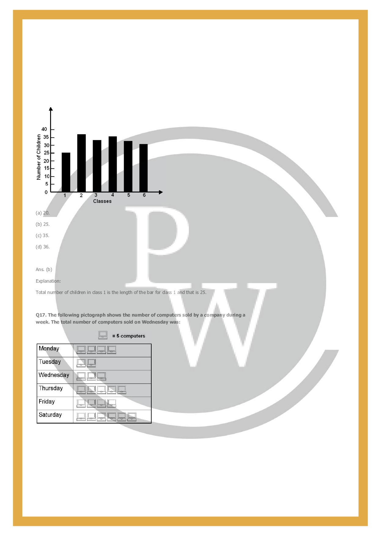 Class 6 maths chapter-9 Data Handling | Worksheet-2 | PW