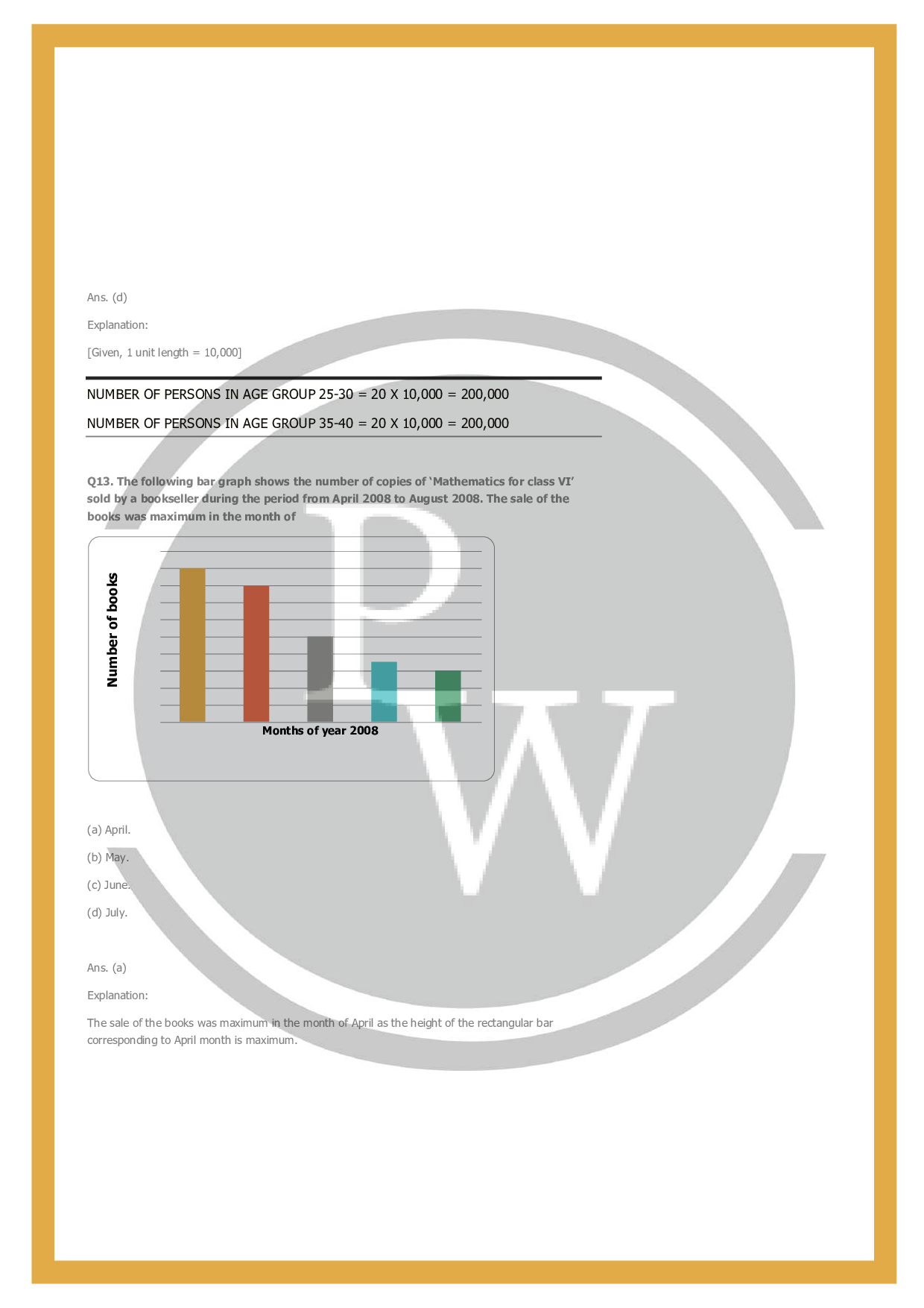 Class 6 maths chapter-9 Data Handling | Worksheet-2 | PW