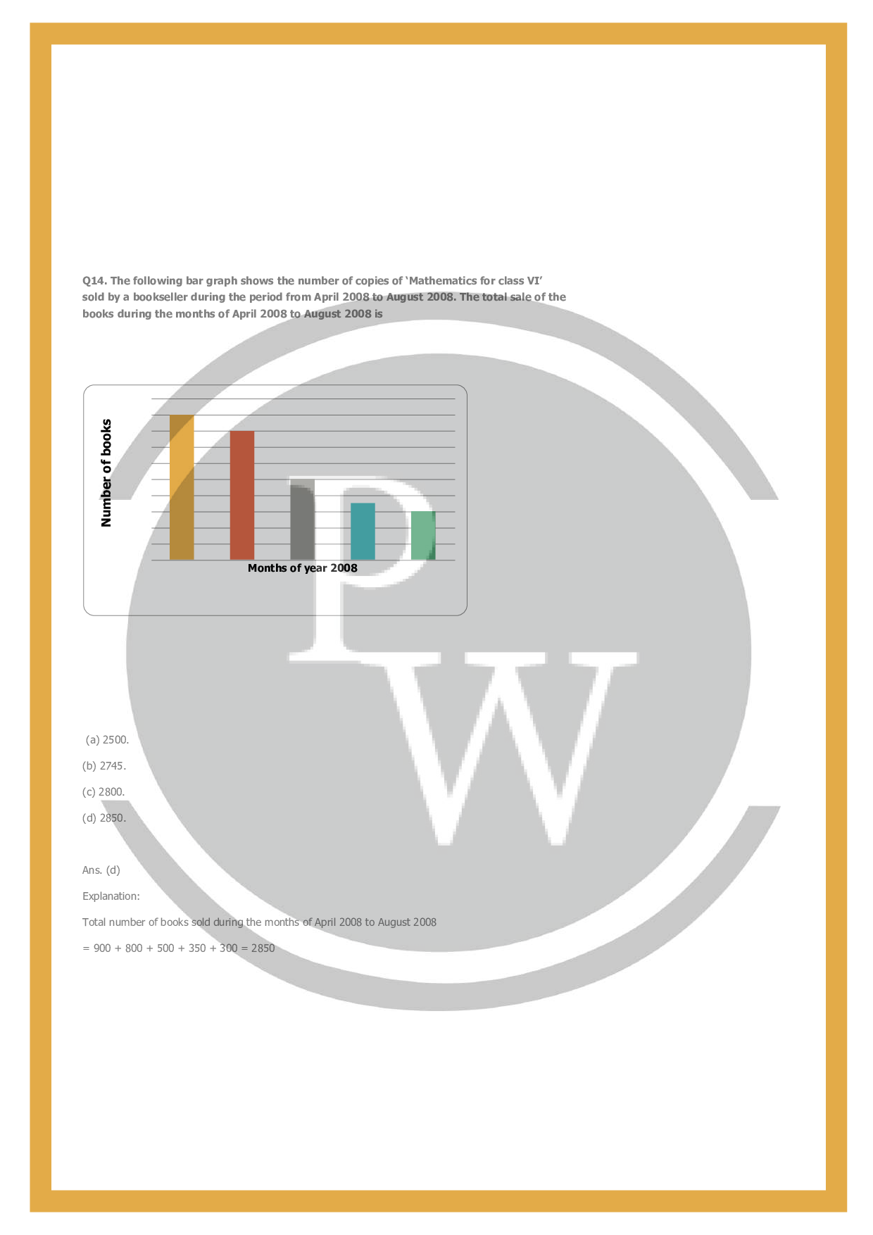 Class 6 maths chapter-9 Data Handling | Worksheet-2 | PW