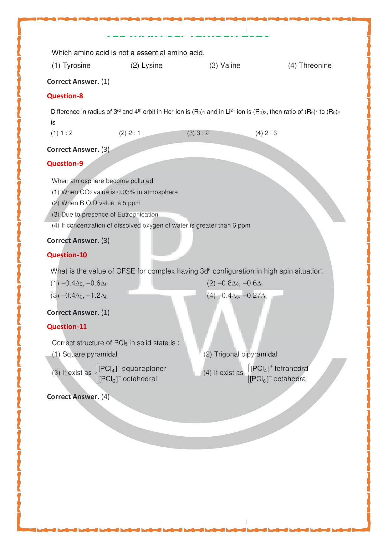 JEE Main 5th September 2020 (First Shift) Questions Paper | PW