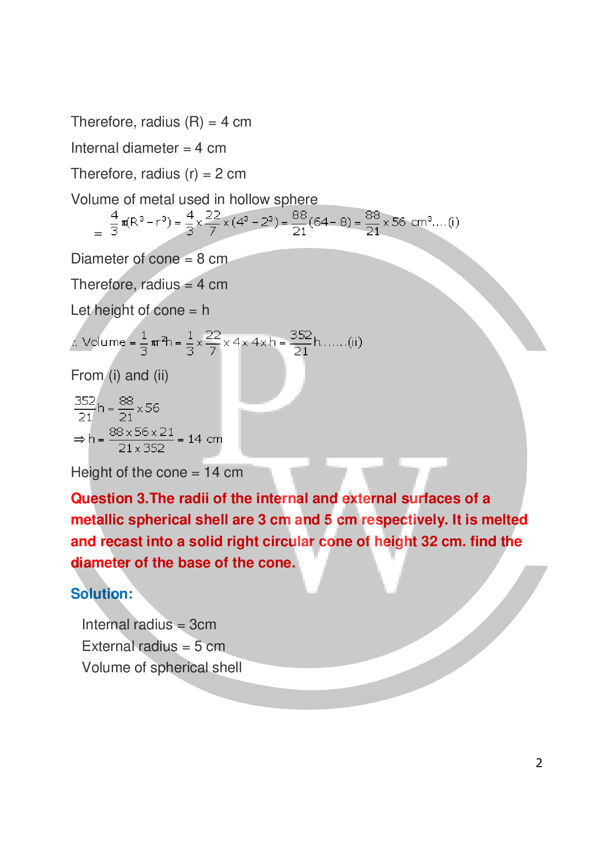 ICSE Class 10 Maths Exercise20D Cylinder, Cone and Sphere