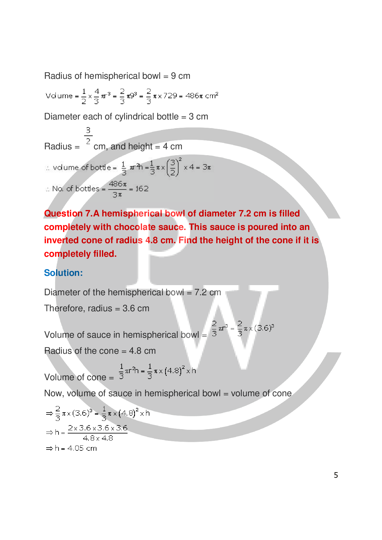 ICSE Class 10 Maths Exercise20D Cylinder, Cone and Sphere