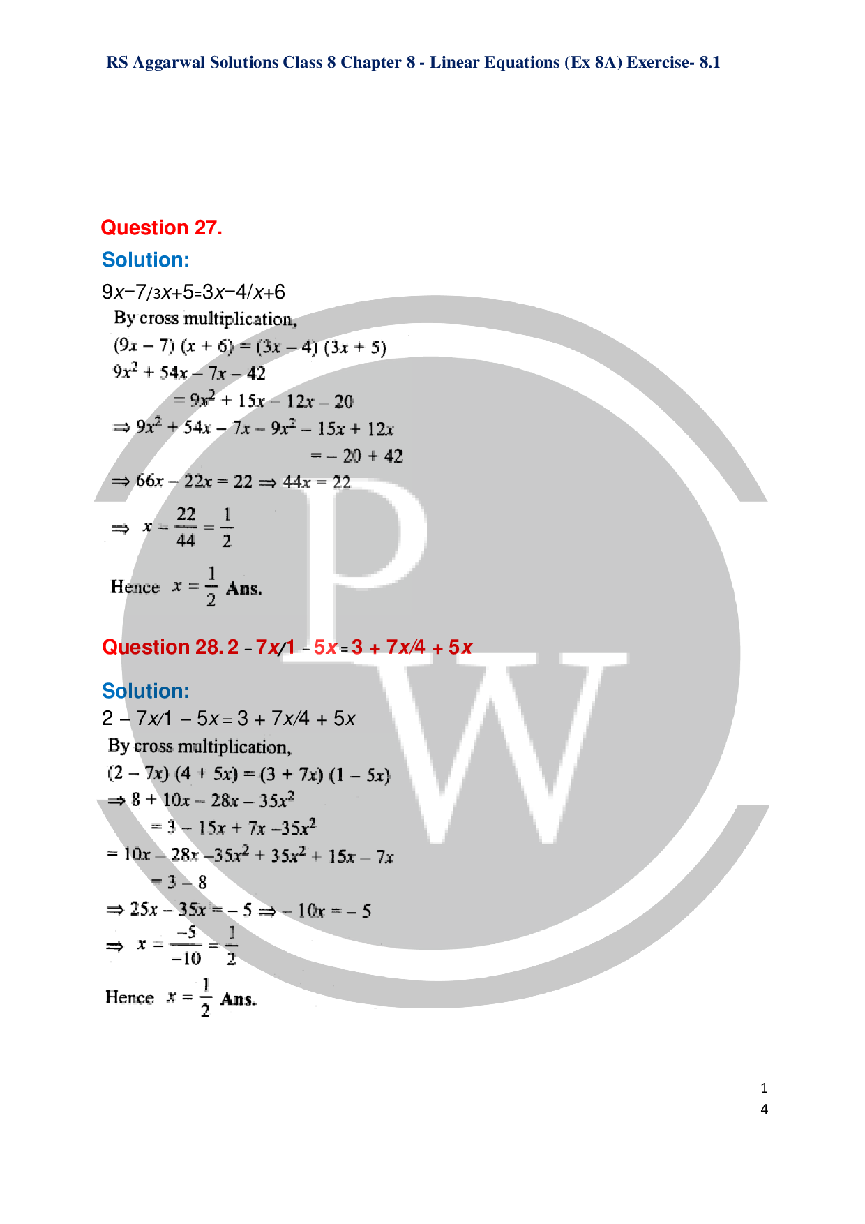 Exercise8A of RS Aggarwal Class 8 Maths Solutions