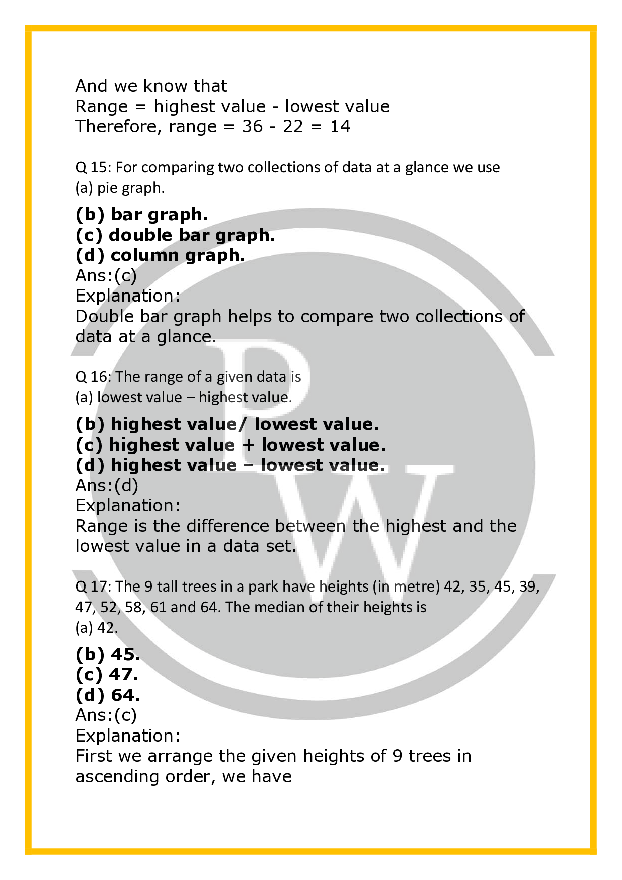 CBSE Class 7 Maths Worksheet For Data Handling PW