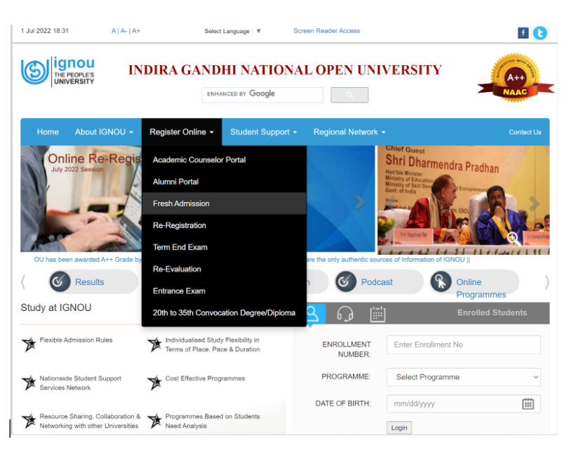 IGNOU Admission Registration Courses Fee Eligibility Physics Wallah