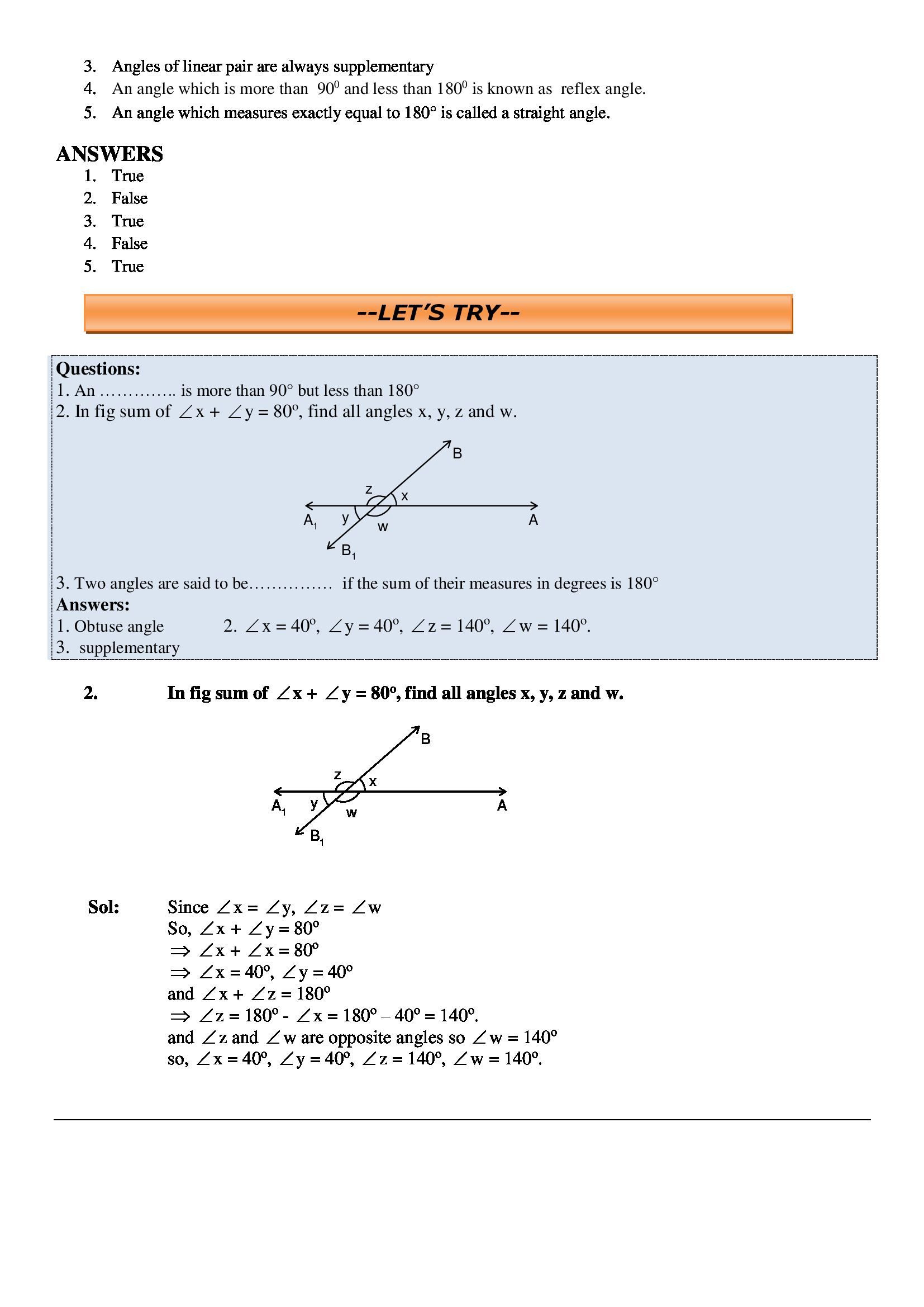 Linear pair of angles