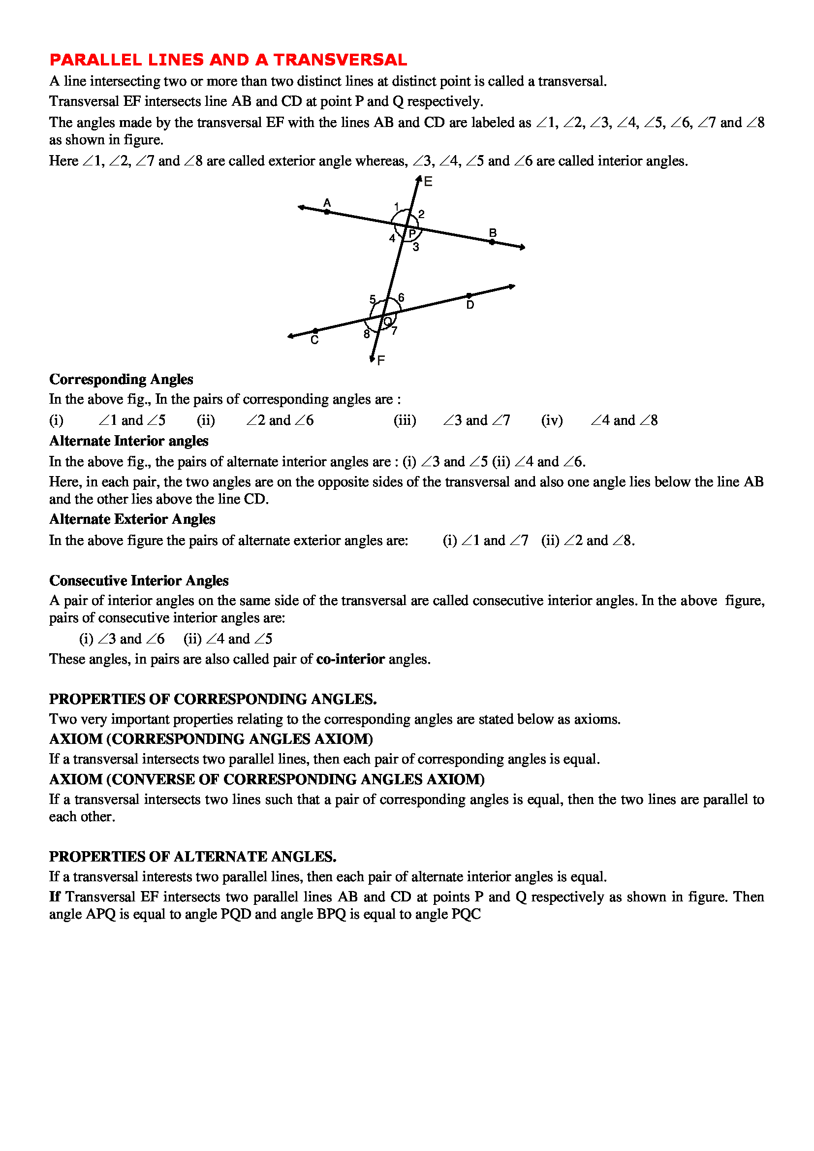 parallel lines and a transversal