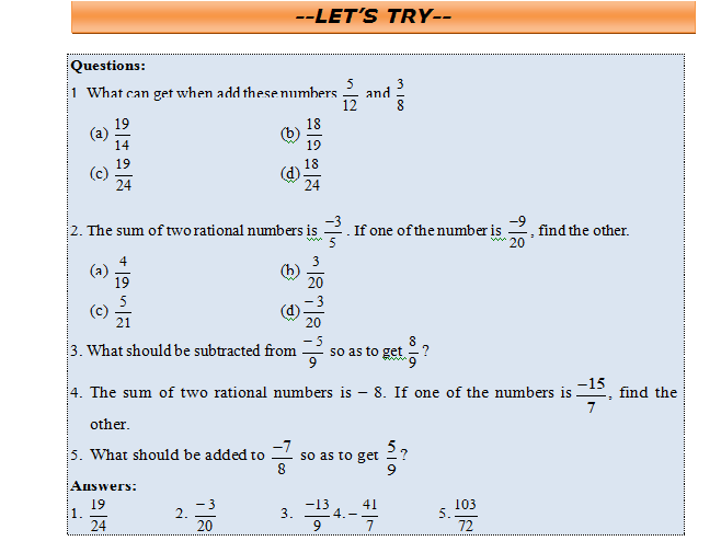 Addition and subtraction of rational numbers