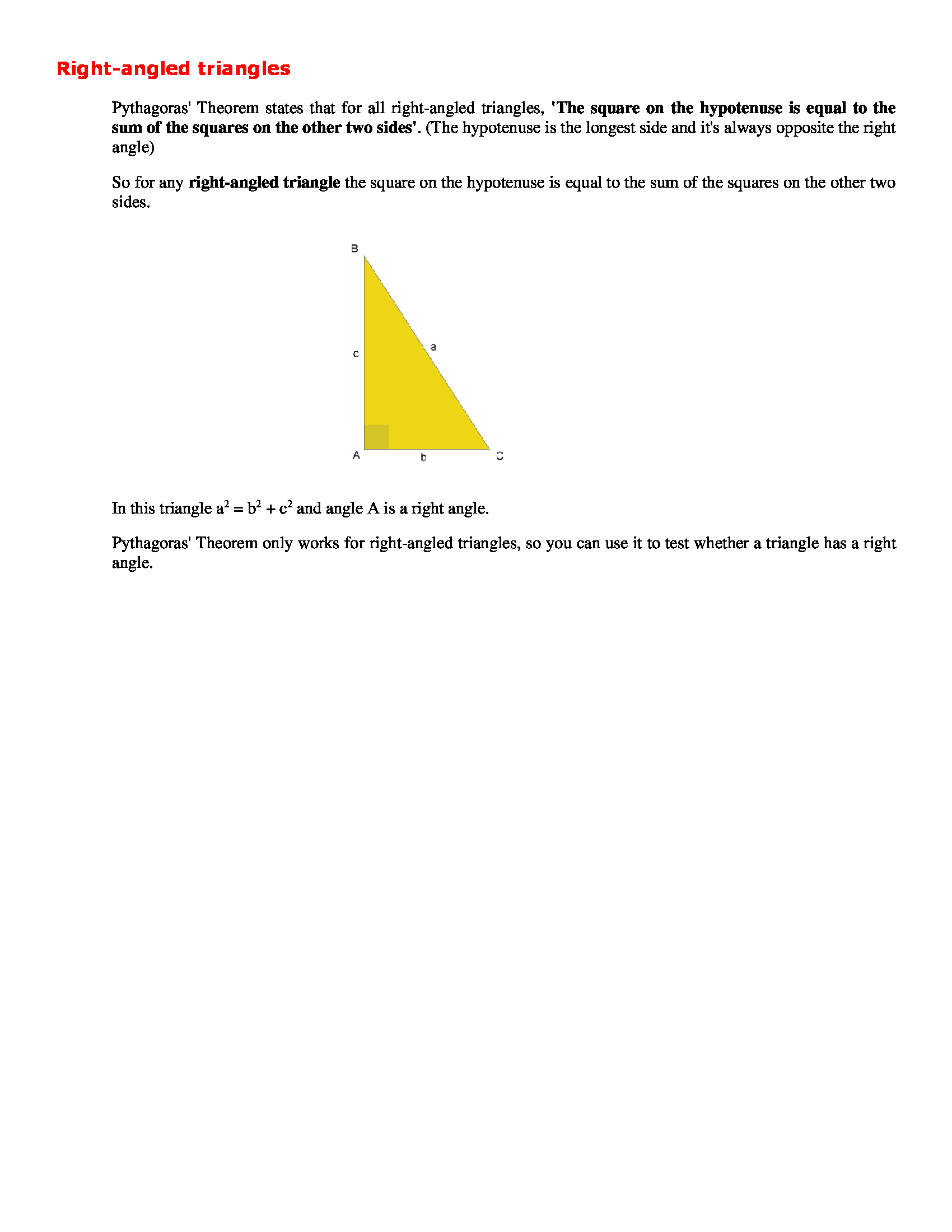 right angled triangle formula Class 7 Maths Physics Wallah