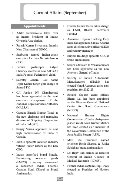 Current Affairs (September) 2022