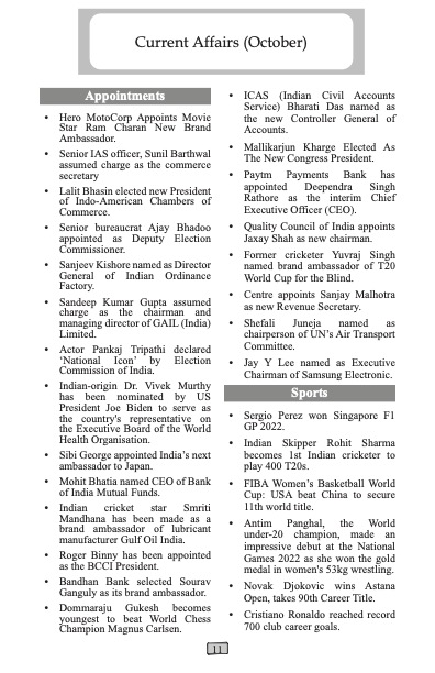 Current Affairs (October) 2022